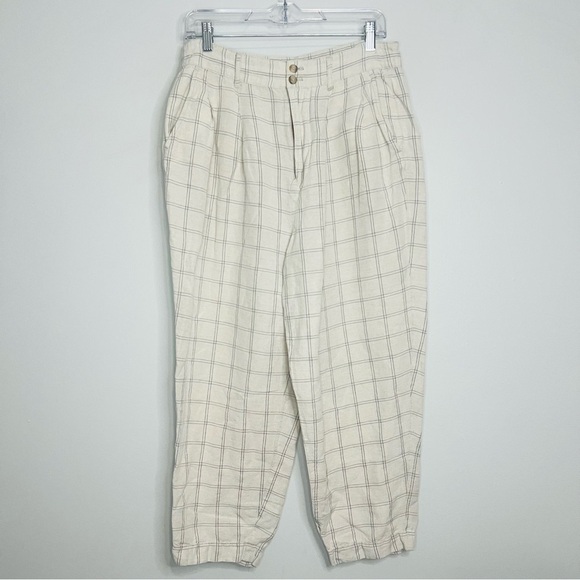 MADEWELL Linen Pleated Taper Wide-Leg Pants in Windowpane size 10 - Picture 2 of 7